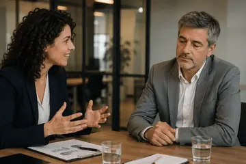Une femme argumente face à un homme peu convaincu