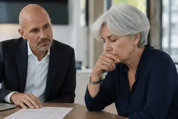 Une femme hésite avant une décision tandis qu’un homme l’accompagne
